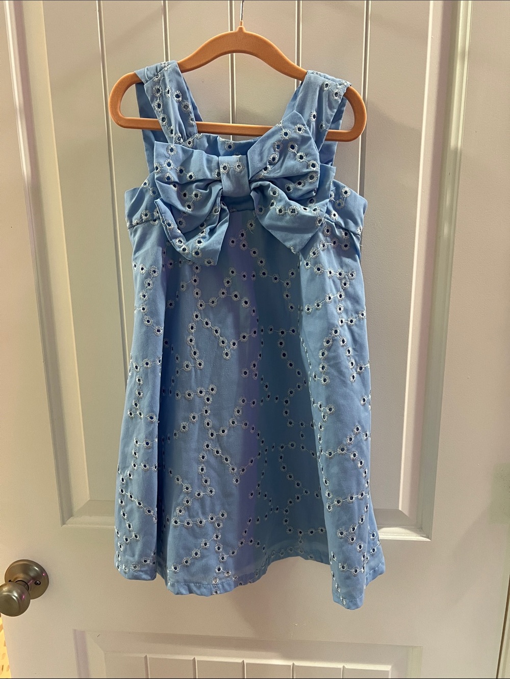 Rare Editions Light Blue Eyelet Bow Formal Dress